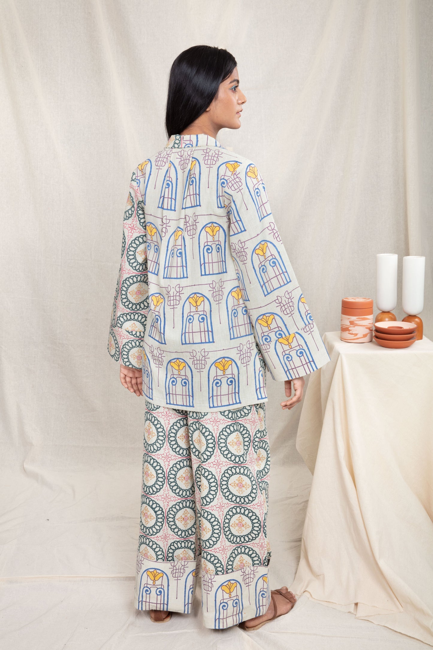 Multicolor Block Printed Shirt by Anushé Pirani with Block Prints, Handwoven Cotton, Lounge Wear, Multicolor, Natural, Prints, Recurring Dream by Anushe Pirani, Recurring Dream Collection, Regular Fit, Shirts, Tops, Womenswear at Kamakhyaa for sustainable fashion