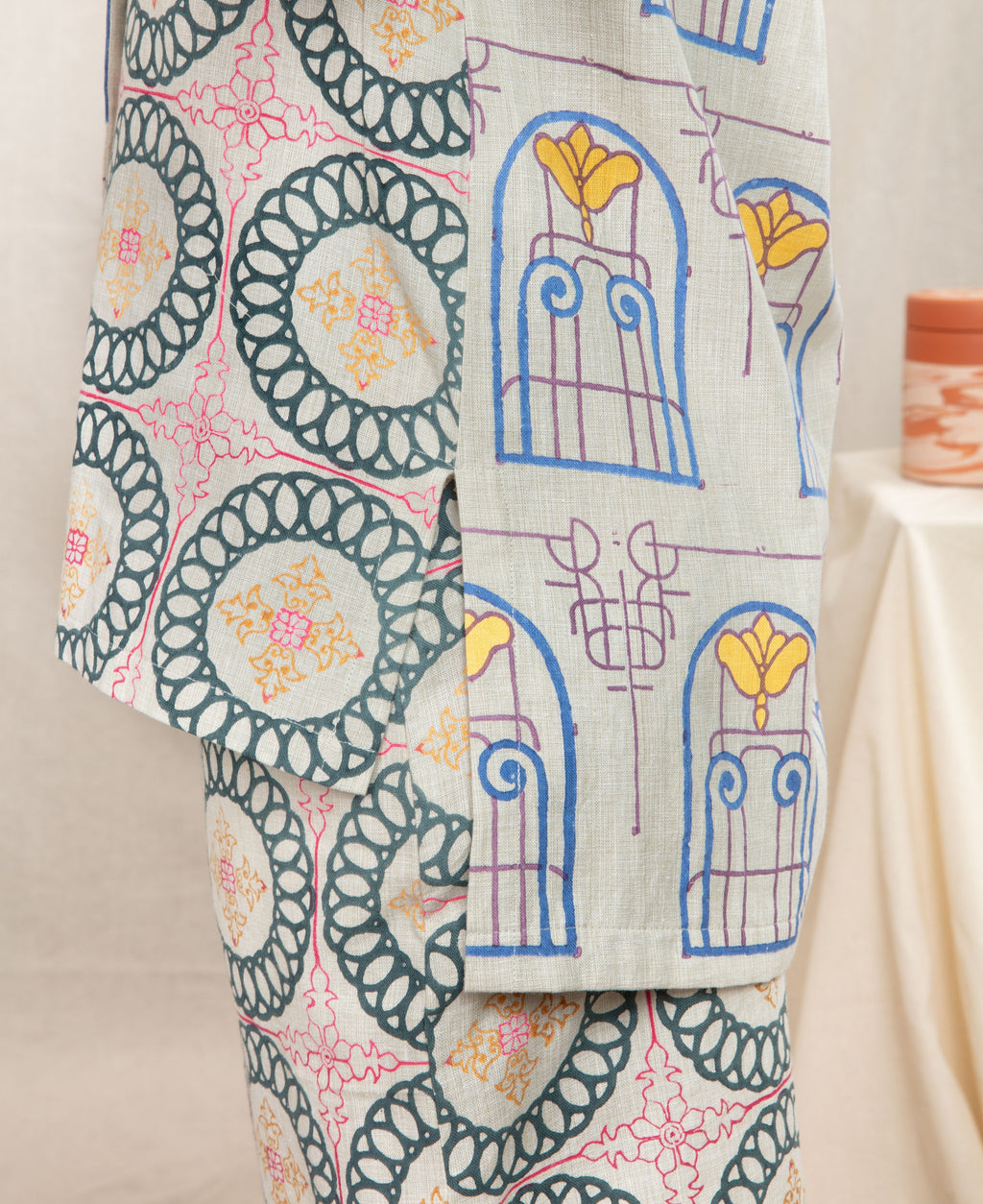 Multicolor Block Printed Shirt by Anushé Pirani with Block Prints, Handwoven Cotton, Lounge Wear, Multicolor, Natural, Prints, Recurring Dream by Anushe Pirani, Recurring Dream Collection, Regular Fit, Shirts, Tops, Womenswear at Kamakhyaa for sustainable fashion