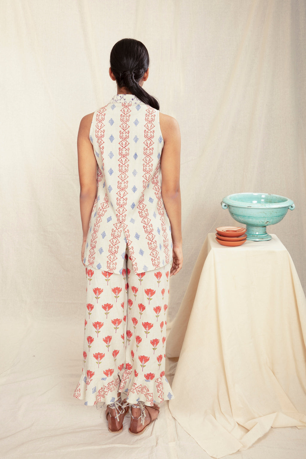 Multicolor Custom Block Printed Women's Vest by Anushé Pirani with Blazers, Block Prints, Handwoven Cotton, Lounge Wear, Multicolor, Natural, Overlays, Prints, Recurring Dream by Anushe Pirani, Recurring Dream Collection, Regular Fit, Womenswear at Kamakhyaa for sustainable fashion