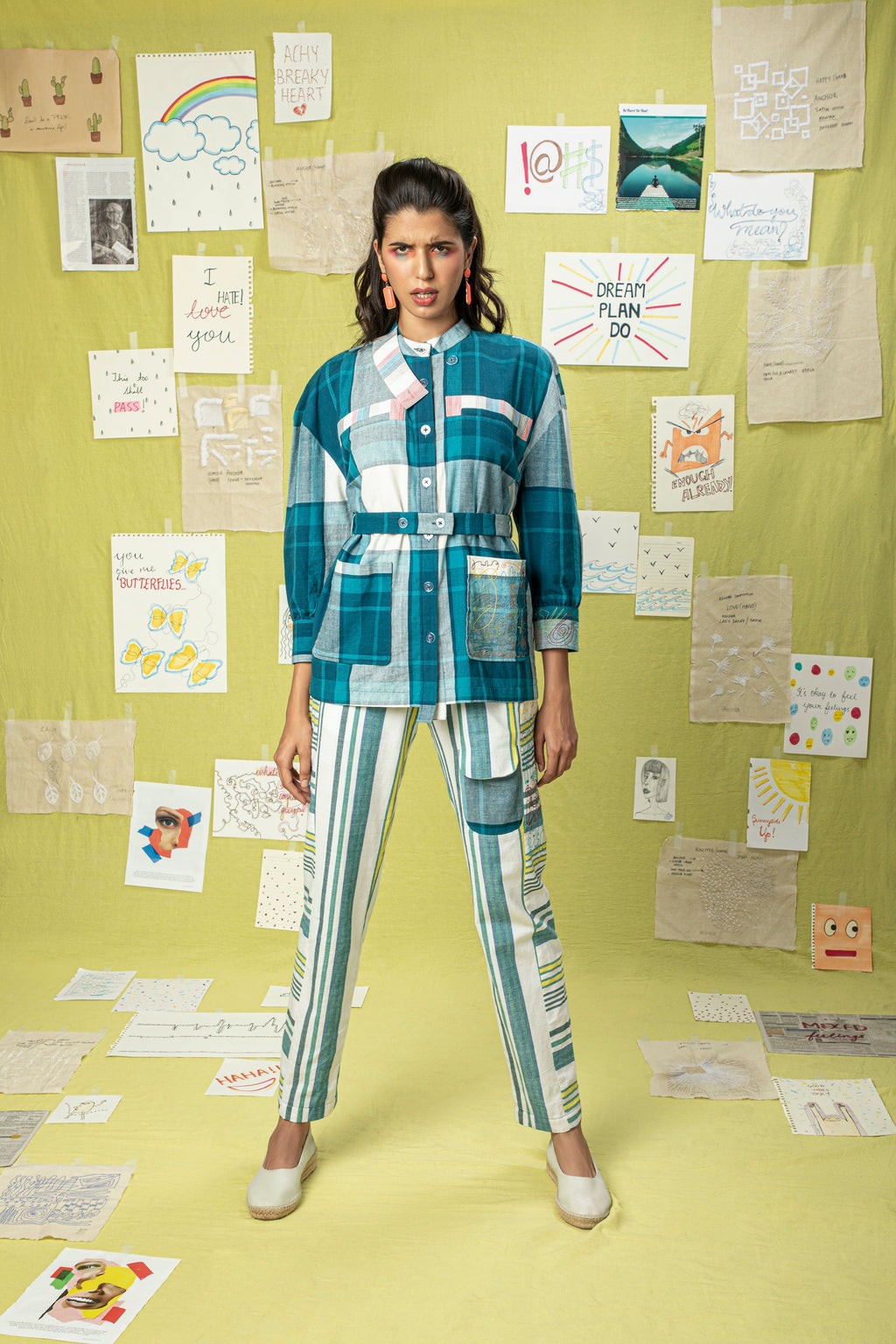 Multicolor Striped Pants by Anushé Pirani with Fitted At Waist, Handwoven Cotton, July Sale, July Sale 2023, Multicolor, Natural, Of Myriad Minds, Of Myriad Minds by Anushe Pirani, Office Wear, Playful Office Wear, sale anushe pirani, Stripes, Trousers, Womenswear at Kamakhyaa for sustainable fashion