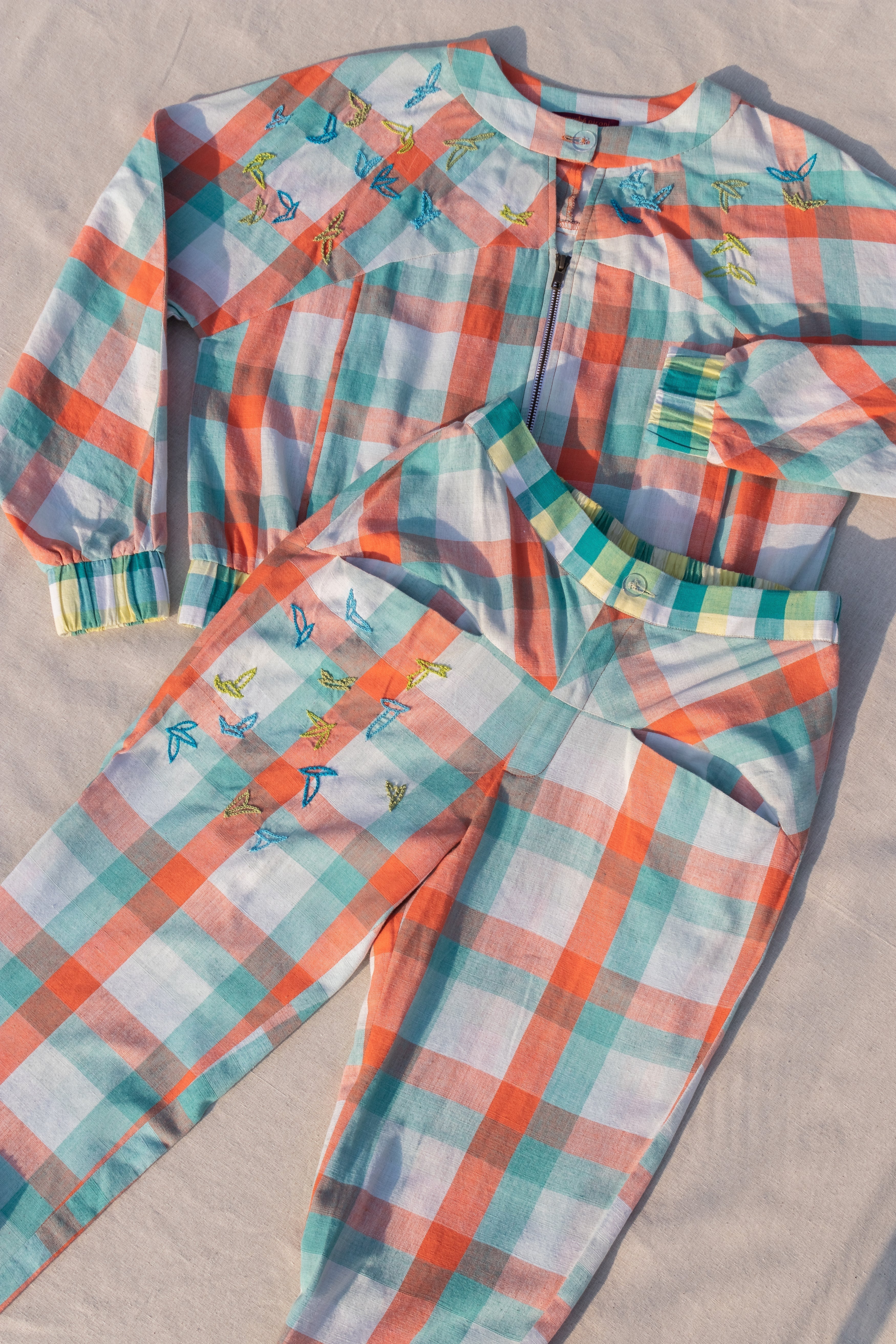 Multicolor Jogger Pants by Anushé Pirani with Casual Wear, Checks, Fitted At Waist, Handwoven Cotton, Joggers, July Sale, July Sale 2023, Multicolor, Natural, Of Myriad Minds, Of Myriad Minds by Anushe Pirani, Office Wear, Playful Office Wear, sale anushe pirani, Womenswear at Kamakhyaa for sustainable fashion