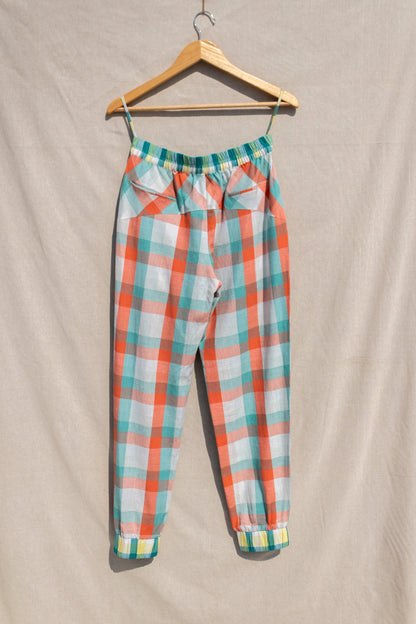 Multicolor Jogger Pants Casual Wear, Checks, Fitted At Waist, Handwoven Cotton, Joggers, Multicolor, Natural, Of Myriad Minds, Office Wear, Playful Office Wear, sale anushe pirani Kamakhyaa