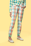 Multicolor Jogger Pants by Anushé Pirani with Casual Wear, Checks, Fitted At Waist, Handwoven Cotton, Joggers, July Sale, July Sale 2023, Multicolor, Natural, Of Myriad Minds, Of Myriad Minds by Anushe Pirani, Office Wear, Playful Office Wear, sale anushe pirani, Womenswear at Kamakhyaa for sustainable fashion