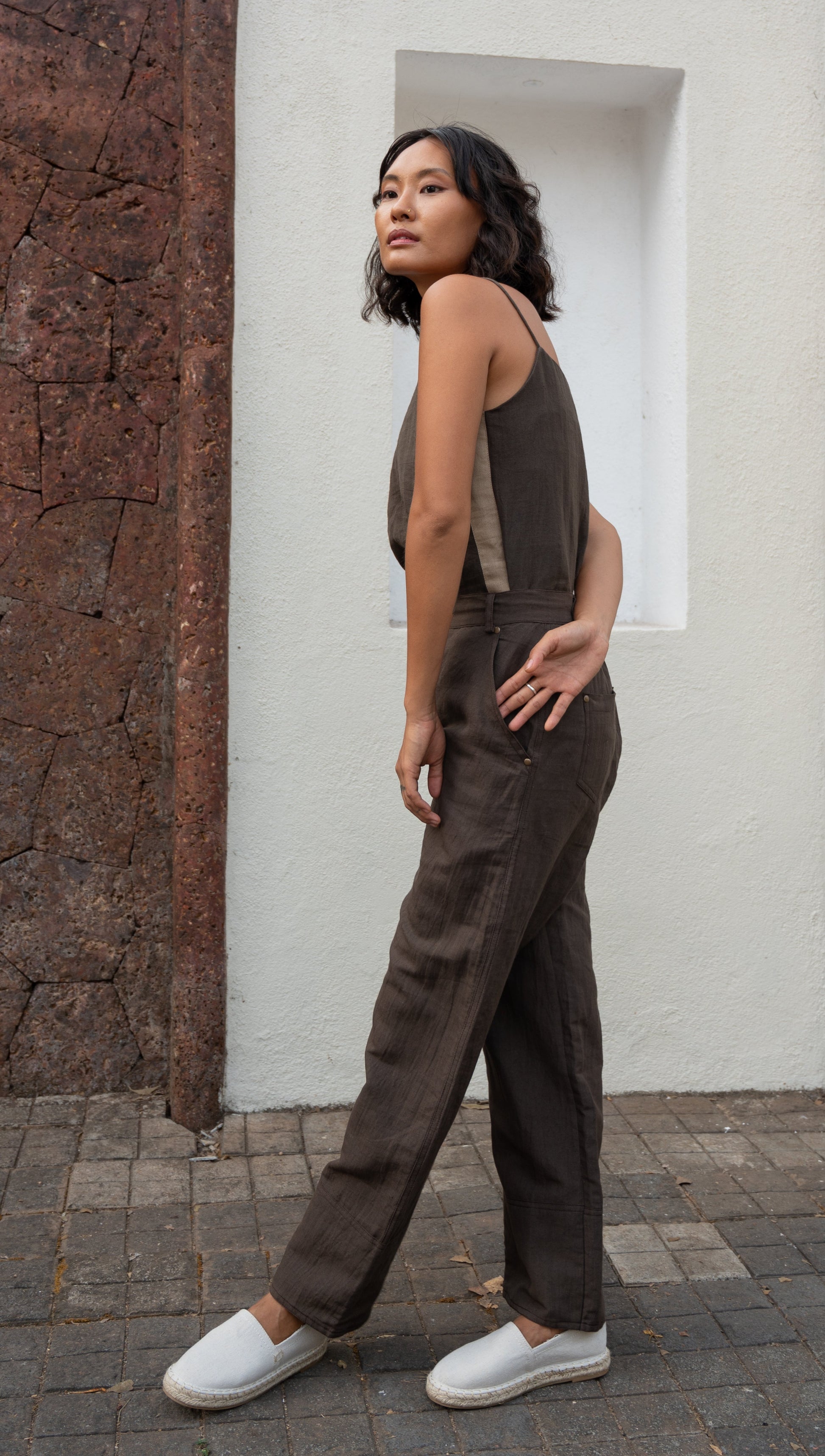 Brown Strap Top by The Terra Tribe with Bare, Brown, Casual Wear, Cotton, Hemp, Natural, Organic, Relaxed Fit, Solids, Spaghettis, Tops, Womenswear at Kamakhyaa for sustainable fashion