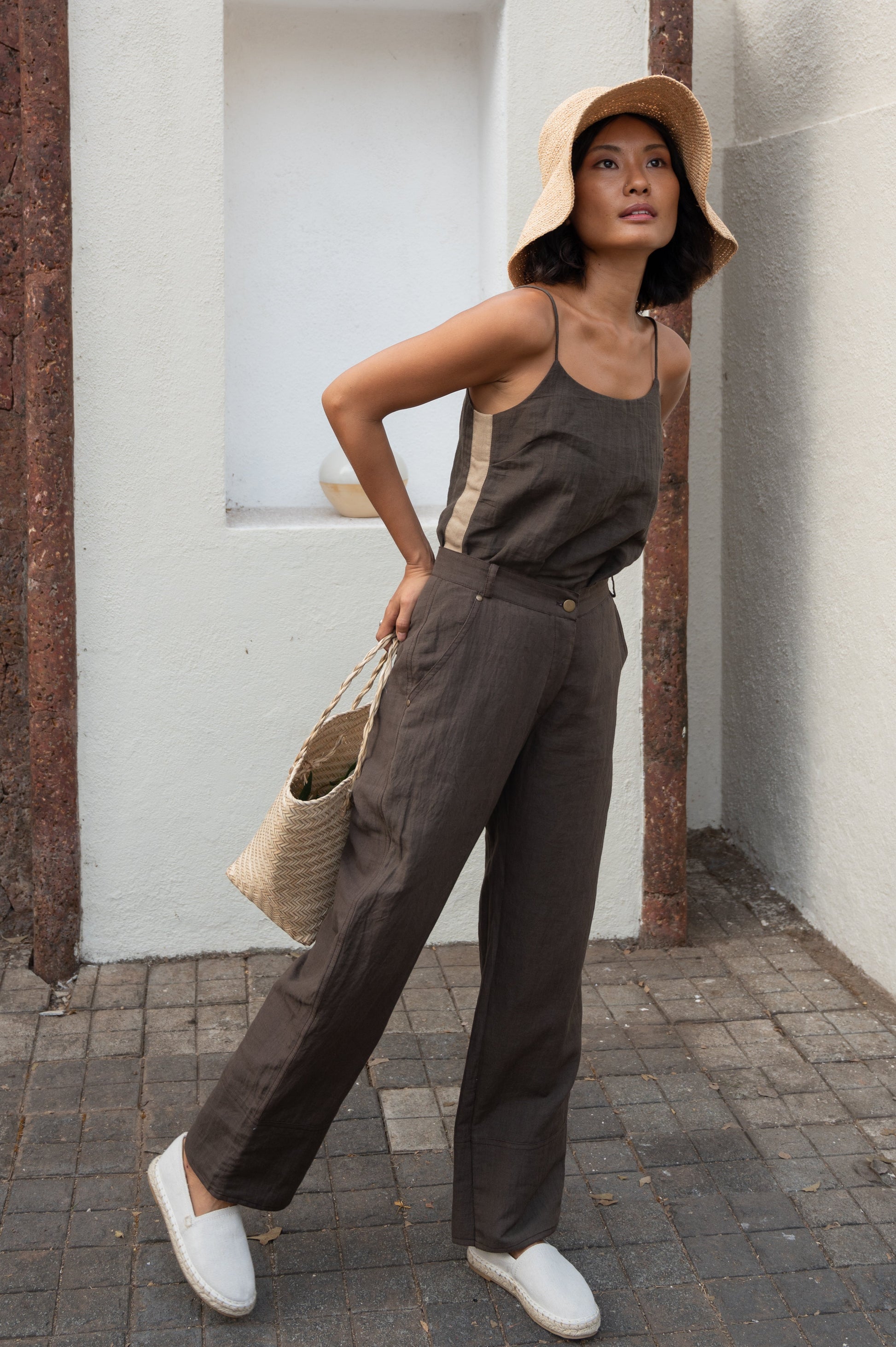 Brown Strap Top Bare, Brown, Cotton, Hemp, Organic, Relaxed Fit, Solids Kamakhyaa