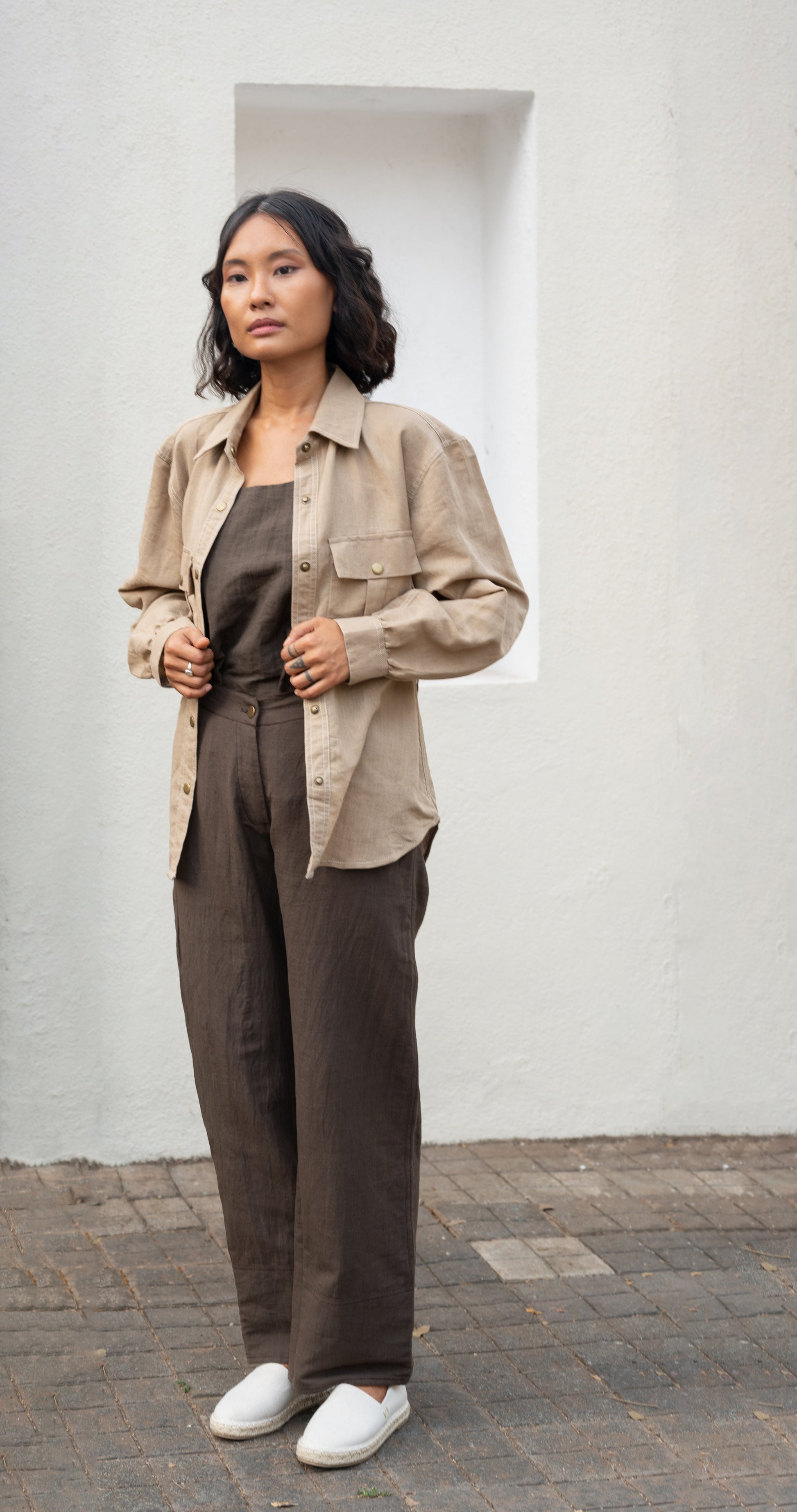 Beige Relaxed Shirt by The Terra Tribe with Bare, Beige, Brown, Casual Wear, Cotton, Hemp, Natural, Organic, Relaxed Fit, Shirts, Solids, Tops, Womenswear at Kamakhyaa for sustainable fashion