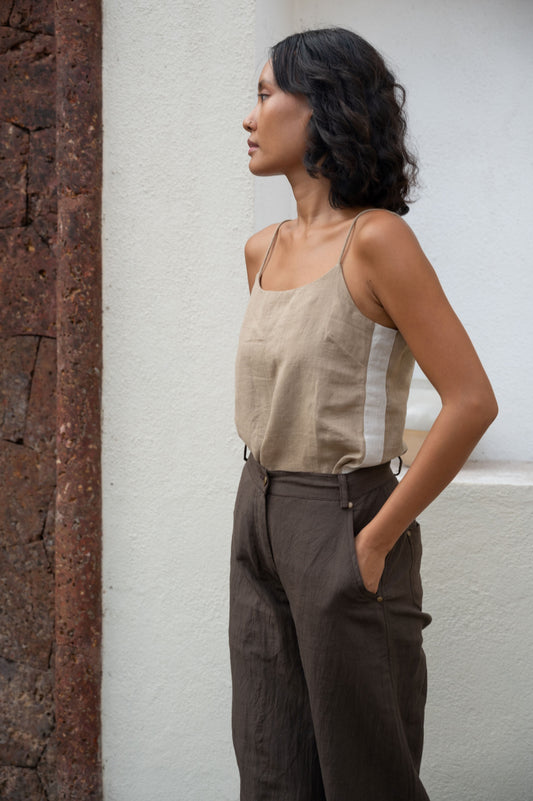 Beige Strap Top by The Terra Tribe with Bare, Brown, Casual Wear, Cotton, For Siblings, Hemp, Natural, Organic, Relaxed Fit, Solids, Spaghettis, Tops, Womenswear at Kamakhyaa for sustainable fashion