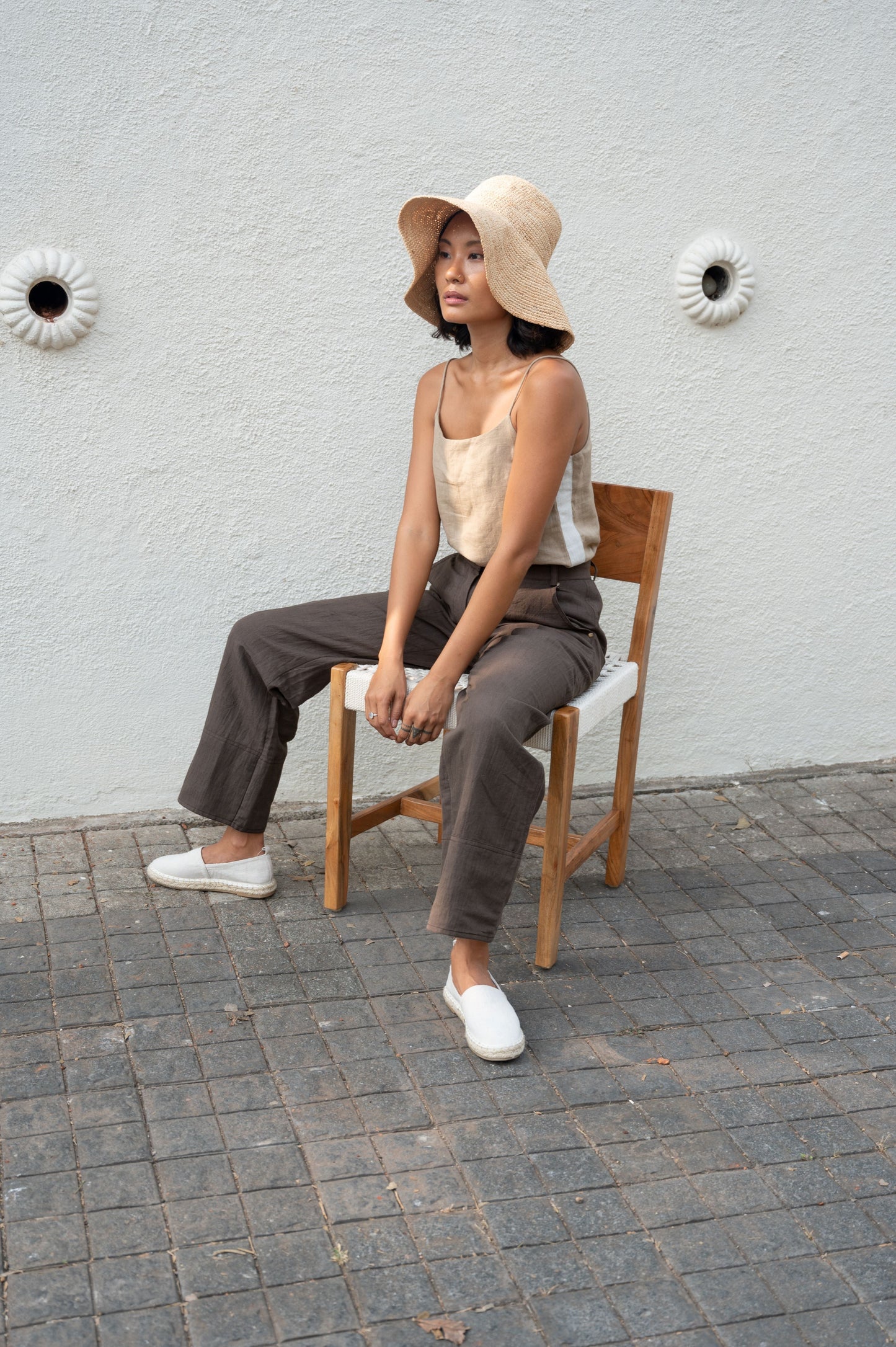 Beige Strap Top by The Terra Tribe with Bare, Brown, Casual Wear, Cotton, For Siblings, Hemp, Natural, Organic, Relaxed Fit, Solids, Spaghettis, Tops, Womenswear at Kamakhyaa for sustainable fashion