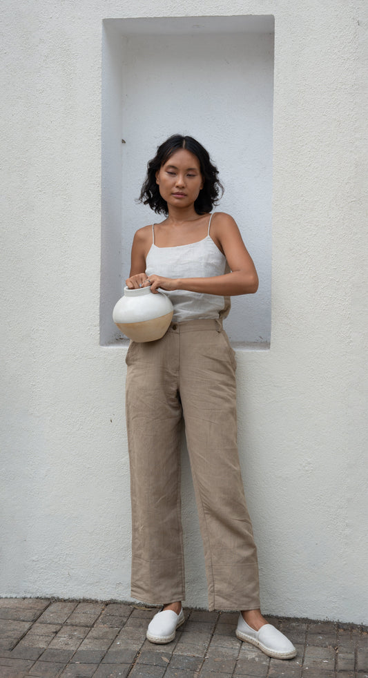 Brown Pants by The Terra Tribe with Bare, Brown, Casual Wear, Cotton, fall, Hemp, Natural, Organic, Pants, Regular Fit, Solid Selfmade, Solids, Womenswear at Kamakhyaa for sustainable fashion