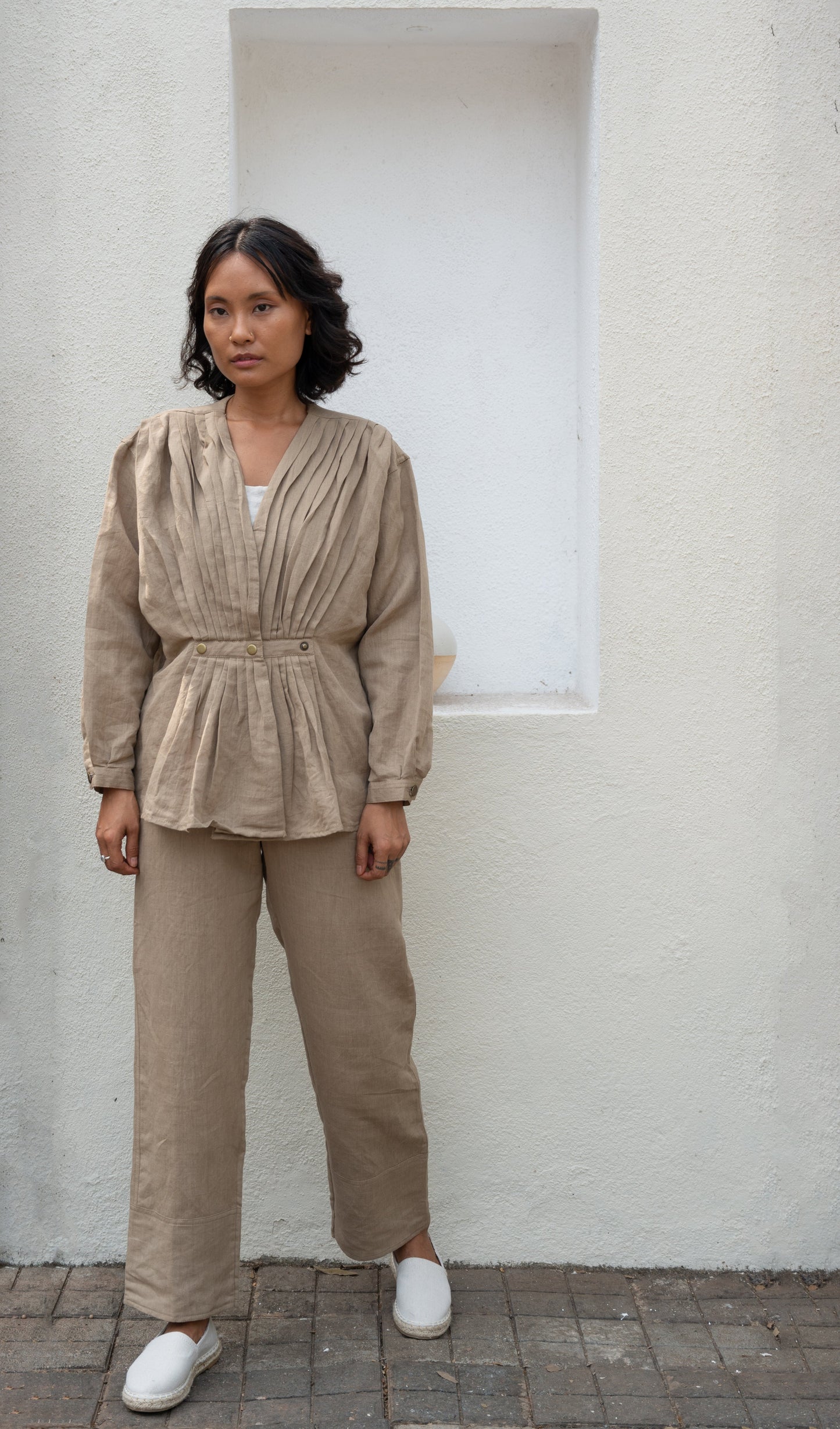 Brown Pants by The Terra Tribe with Bare, Brown, Casual Wear, Cotton, fall, Hemp, Natural, Organic, Pants, Regular Fit, Solid Selfmade, Solids, Womenswear at Kamakhyaa for sustainable fashion