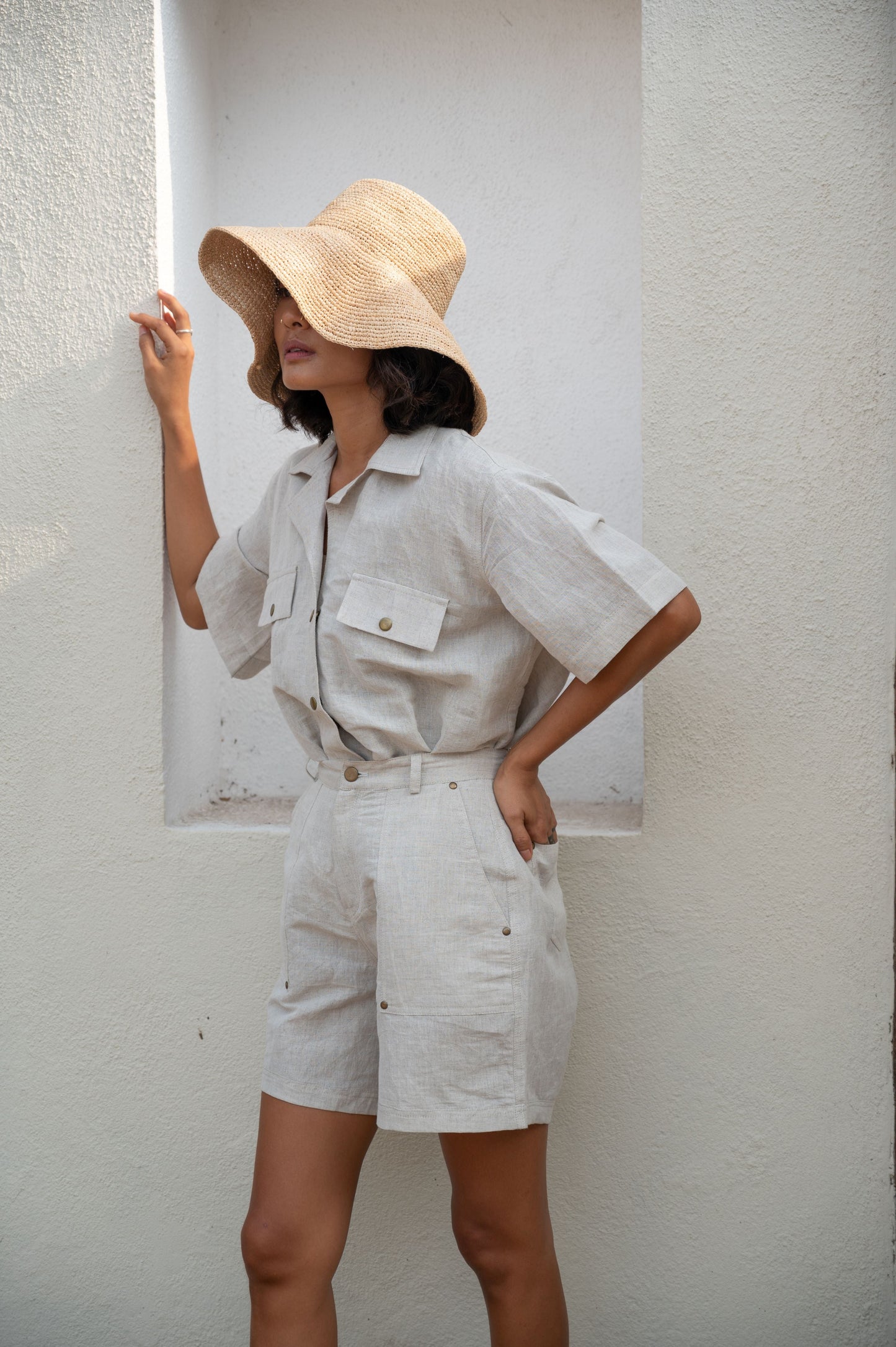 White Safari Shirt Tops Bare, Cotton, Hemp, Organic, Regular Fit, Shirts, Solids, The Terra Tribe Kamakhyaa