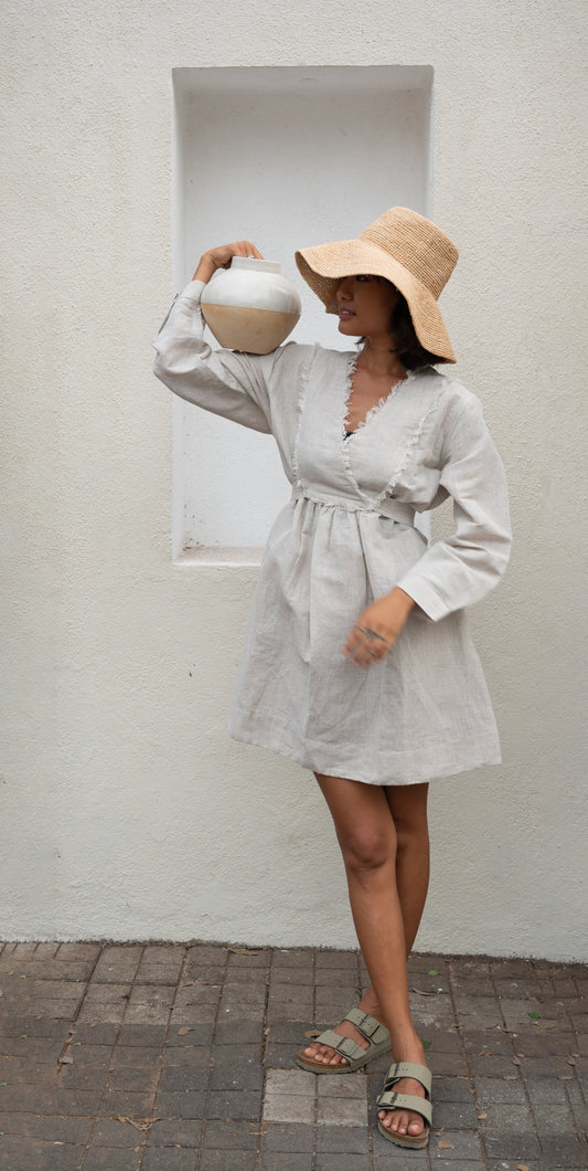 White Shift Dress by The Terra Tribe with Bare, Casual Wear, Cotton, Hemp, Mini Dresses, Natural, Organic, Regular Fit, Solids, White, Womenswear, Wrap Dresses at Kamakhyaa for sustainable fashion