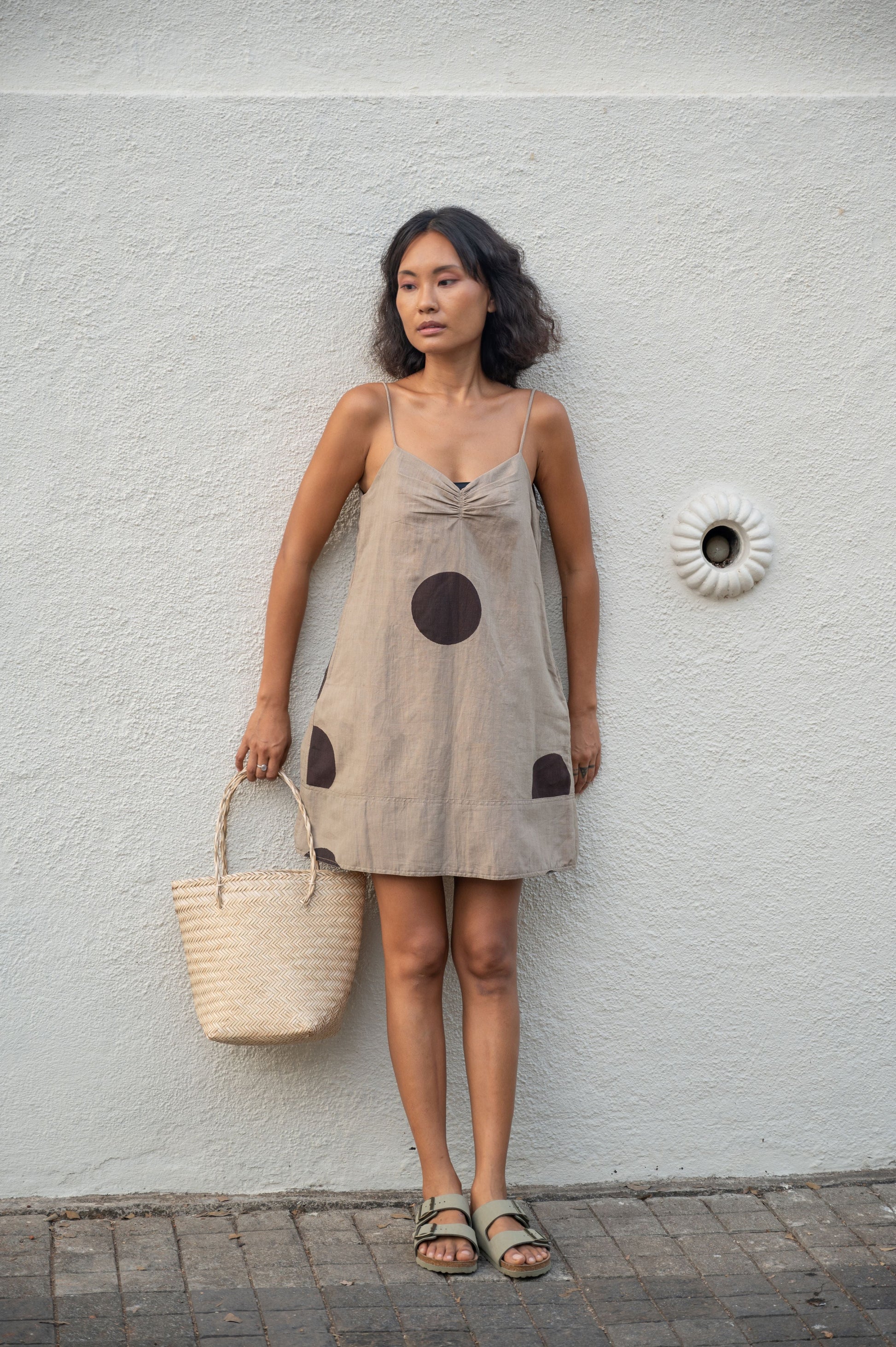 Brown Printed Slip Dress by The Terra Tribe with Bare, Brown, Casual Wear, Cotton, fall, Hemp, Mini Dresses, Natural, Organic, Printed Selfsame, Prints, Regular Fit, Relaxed Fit, Sleeveless Dresses, Womenswear at Kamakhyaa for sustainable fashion