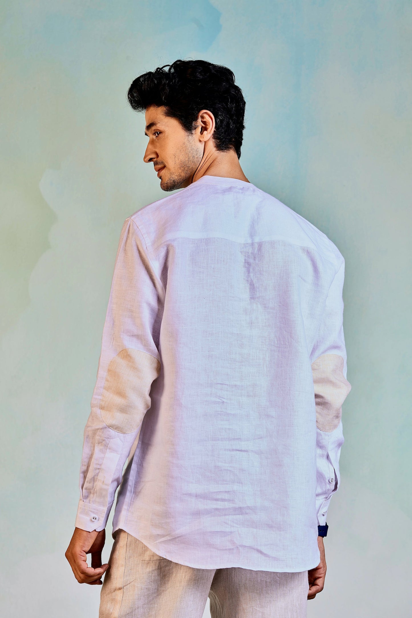 Linen Short Kurta by Charkhee with Casual Wear, Escape by Charkhee, For Anniversary, For Father, For Him, Kurtas, Linen, Menswear, Natural, Regular Fit, Textured, Tops, White at Kamakhyaa for sustainable fashion