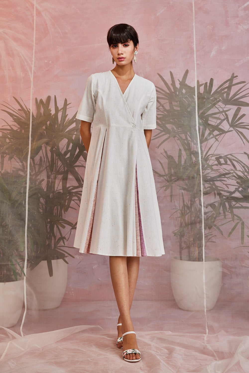 Off White Cotton Midi Wrap Dress by Charkhee with Casual Wear, Cotton, Natural, Regular Fit, Resort Wear, Solids, Sun-dae by Charkhee, White, Womenswear, Wrap Dresses at Kamakhyaa for sustainable fashion