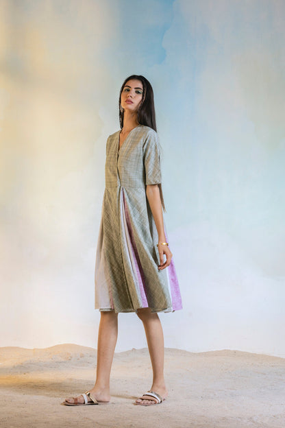 Off White Midi Wrap Dress by Charkhee with Casual Wear, Cotton, Green, Natural, Olive green, Regular Fit, Sun-dae by Charkhee, Textured, Womenswear, Wrap Dresses at Kamakhyaa for sustainable fashion