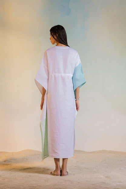 Linen Kaftan by Charkhee with Casual Wear, Escape by Charkhee, Kaftans, Linen, Midi Dresses, Natural, Relaxed Fit, Resort Wear, Textured, White, Womenswear at Kamakhyaa for sustainable fashion