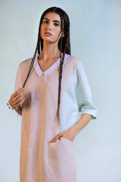 Linen Peter Pan Collar Dress by Charkhee with Beige, Best Selling, Casual Wear, Escape by Charkhee, Linen, Midi Dresses, Natural, Regular Fit, Shirt Dresses, Textured, Womenswear at Kamakhyaa for sustainable fashion