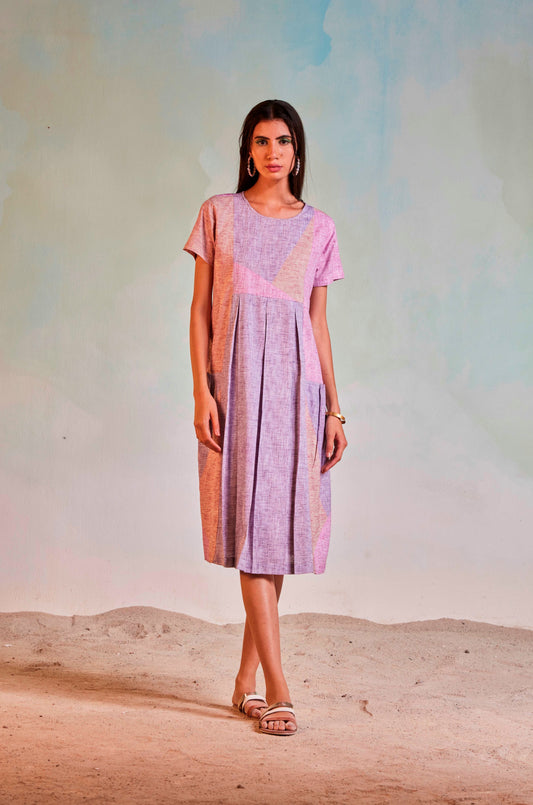 Pink Midi Dress Pocket Dress by Charkhee with Casual Wear, Cotton, Midi Dresses, Multicolor, Natural, Patchwork, Pink, Regular Fit, Sun-dae by Charkhee, Womenswear at Kamakhyaa for sustainable fashion