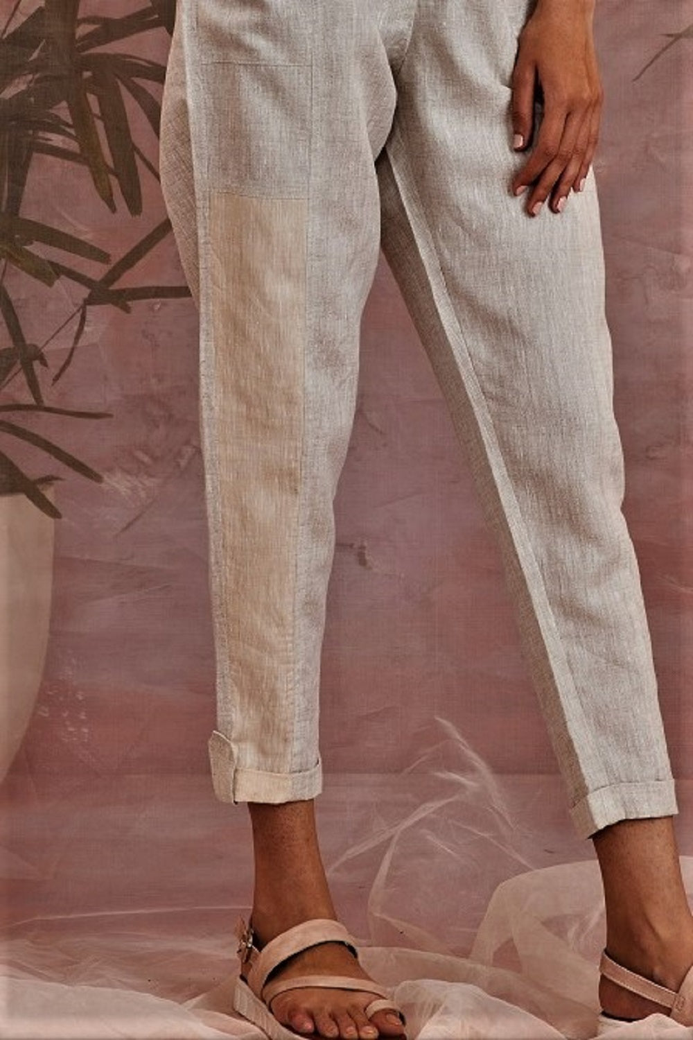 Multicolored Pocket Pants by Charkhee with Casual Wear, Cotton, Fitted at Waist, Natural, Pants, Pink, Regular Fit, Sun-dae by Charkhee, Textured, Womenswear at Kamakhyaa for sustainable fashion