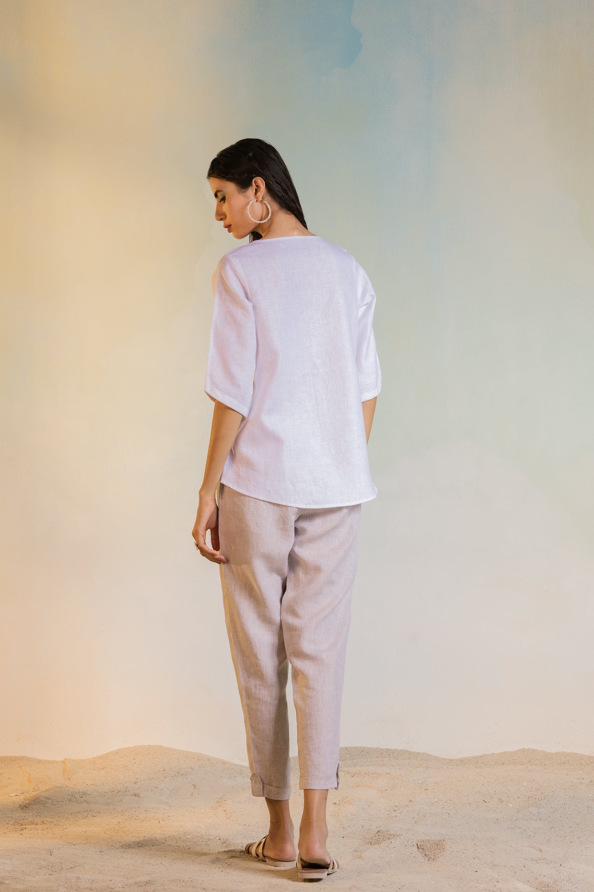 Linen Panelled Top by Charkhee with Blouses, Casual Wear, Escape by Charkhee, Linen, Natural, Regular Fit, Textured, Tops, White, Womenswear at Kamakhyaa for sustainable fashion