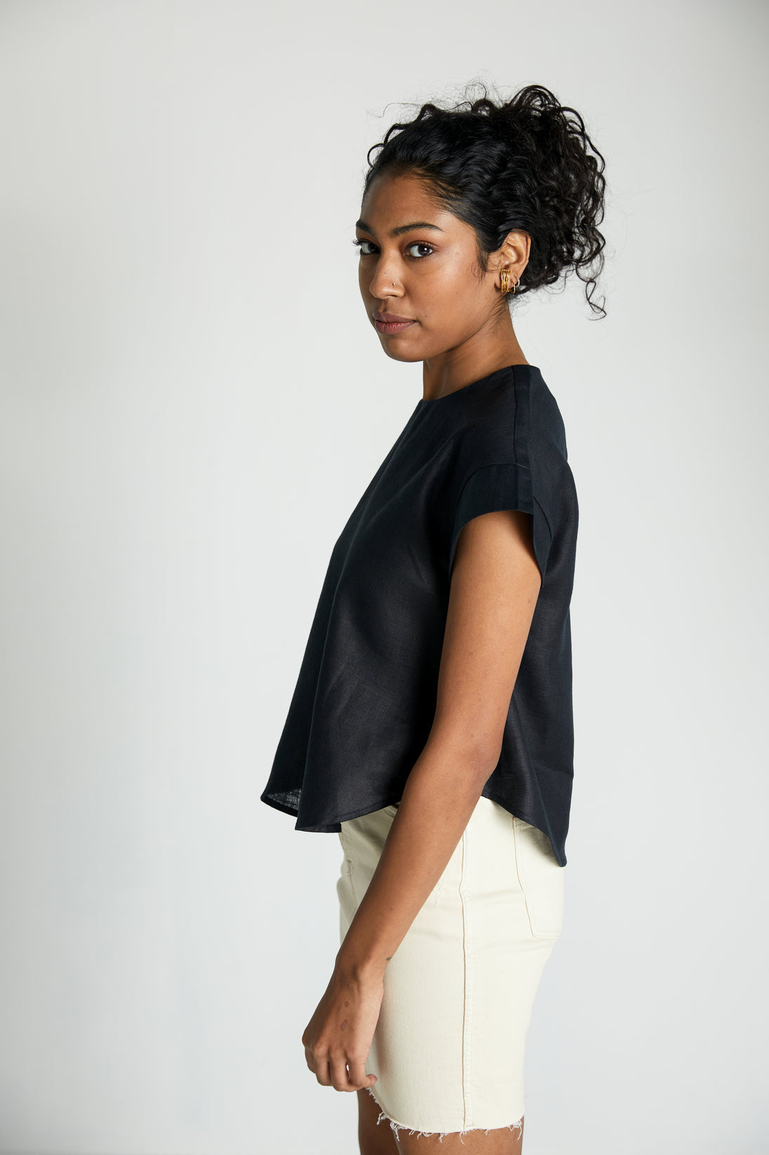 Sandcastles Saturday Top by Reistor with Black, Crop Tops, Hemp, Hemp Noir by Reistor, Less than $50, Natural, Office Wear, Regular Fit, Solids, Tops, Womenswear at Kamakhyaa for sustainable fashion