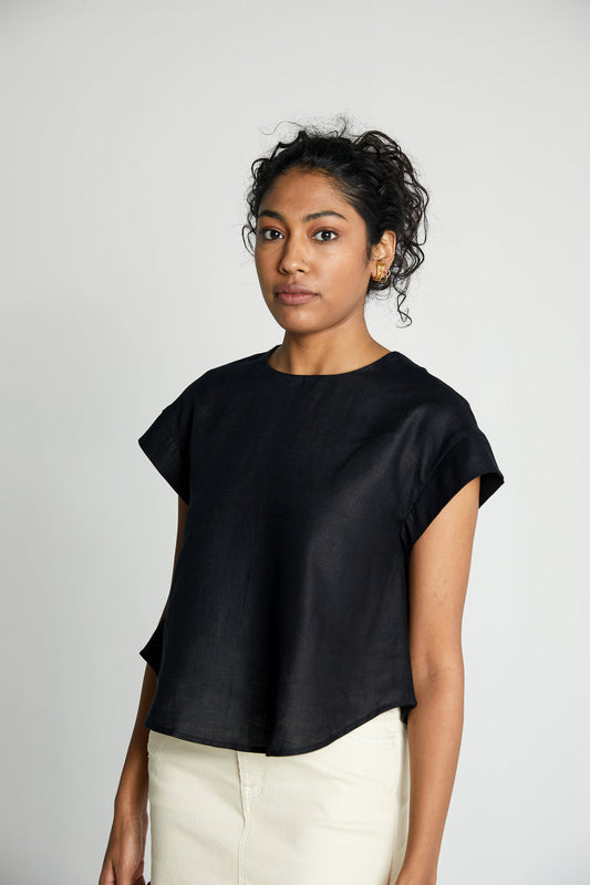 Sandcastles Saturday Top by Reistor with Black, Crop Tops, Hemp, Hemp Noir by Reistor, Less than $50, Natural, Office Wear, Regular Fit, Solids, Tops, Womenswear at Kamakhyaa for sustainable fashion
