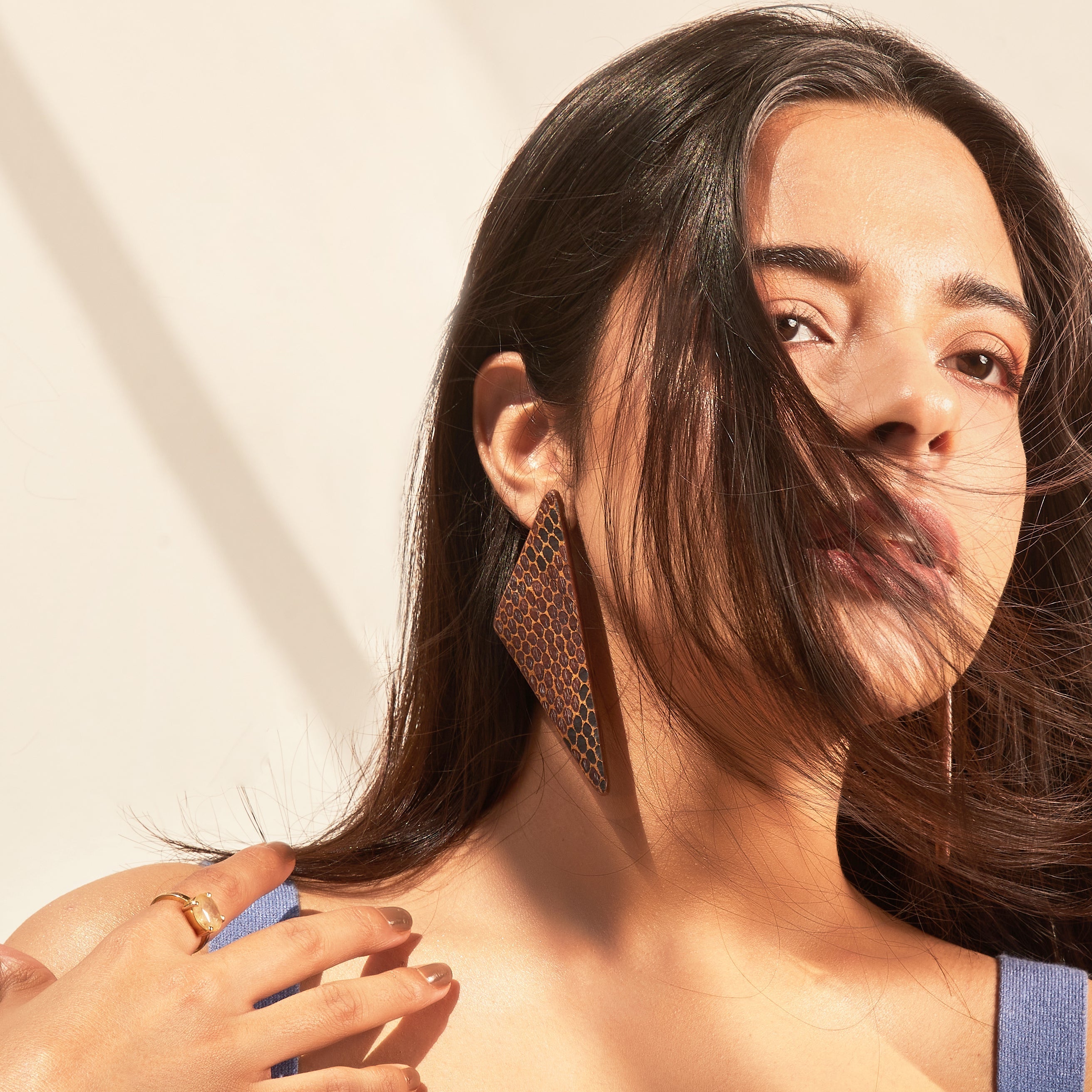 Scalene Earrings by Noupelle with Brown, Casual Wear, Fashion Jewellery, Free Size, Less than $50, Long Earrings, Upcycled, Upcycled from Leather Waste, Women Led Designer at Kamakhyaa for sustainable fashion