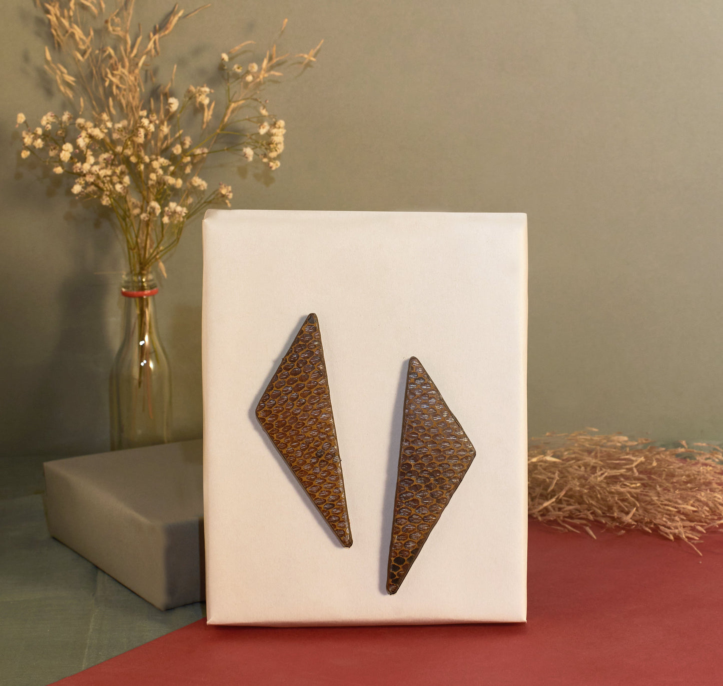 Scalene Earrings by Noupelle with Brown, Casual Wear, Fashion Jewellery, Free Size, Less than $50, Long Earrings, Upcycled, Upcycled from Leather Waste, Women Led Designer at Kamakhyaa for sustainable fashion