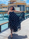 Black Chiffon Printed Maxi Dress by Taro with Best Selling, Black, Chiffon, Evening Wear, FB ADS JUNE, Indo-Western, July Sale, July Sale 2023, Maxi Dresses, Natural, Polka Dots, Prints, Regular Fit, Sleeveless Dresses, Strap Dresses, Wildflower by Taro, Womenswear at Kamakhyaa for sustainable fashion