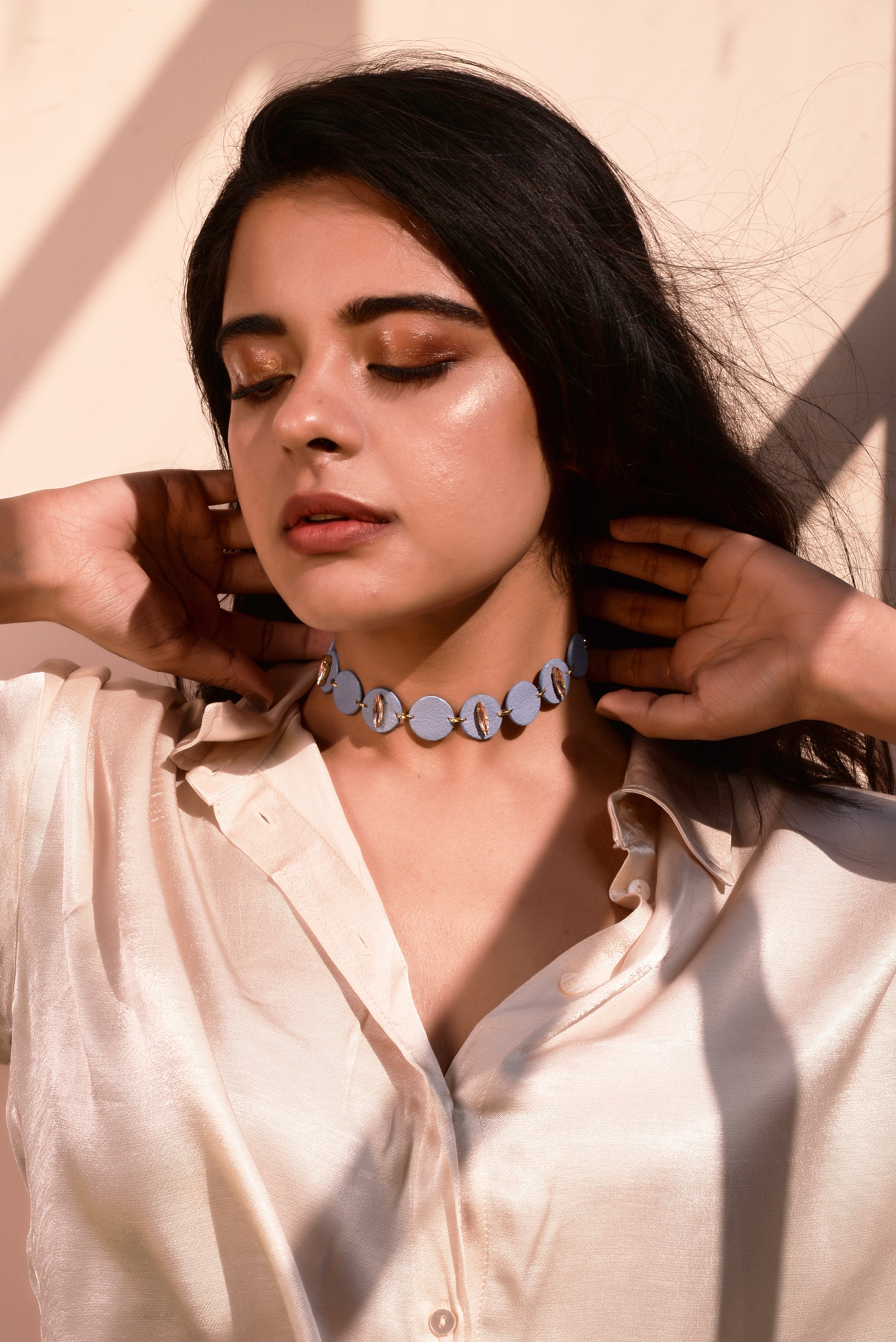 Sequa Neckpiece by Noupelle with Blue, Casual Wear, Choker, Free Size, Less than $50, Necklaces, Upcycled, Upcycled from Leather Waste, Women Led Designer at Kamakhyaa for sustainable fashion
