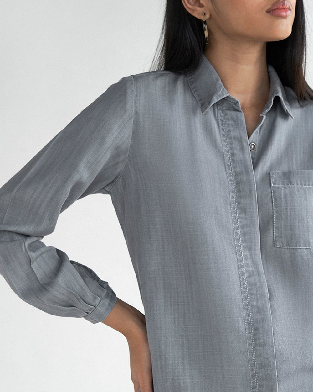 Shades of Everyday Grey Shirt by Reistor with Casual Wear, Denim, Denim Restored by Reistor, Grey, Natural, Solids, Tencel, Tops, Tunic Tops, Womenswear at Kamakhyaa for sustainable fashion