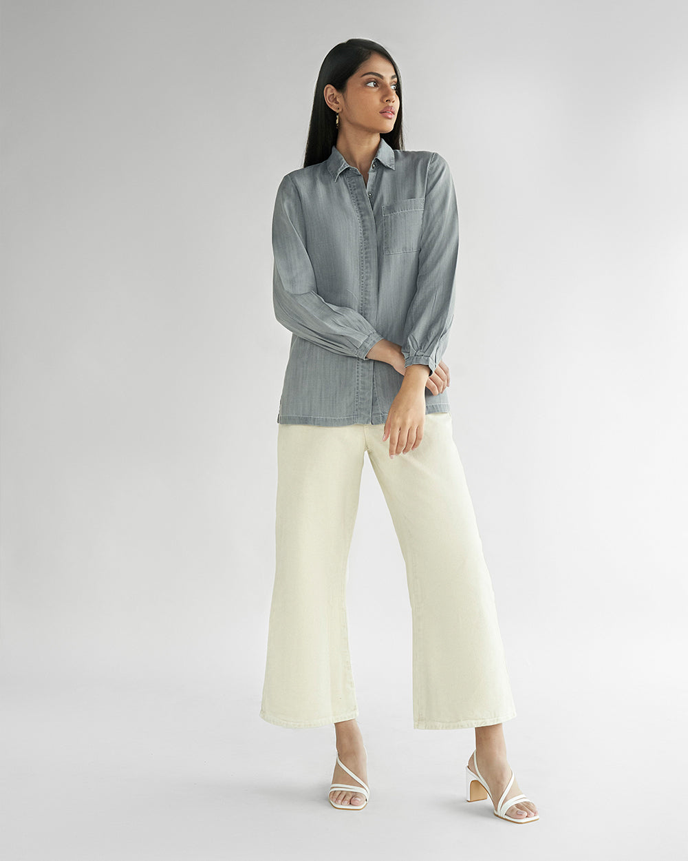 Shades of Everyday Grey Shirt by Reistor with Casual Wear, Denim, Denim Restored by Reistor, Grey, Natural, Solids, Tencel, Tops, Tunic Tops, Womenswear at Kamakhyaa for sustainable fashion