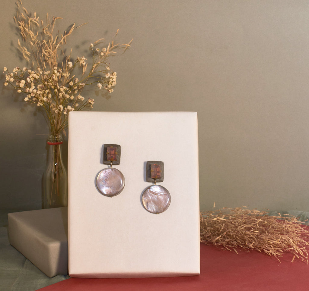 Short Earrings by Noupelle with Casual Wear, Fashion Jewellery, Free Size, Grey, Less than $50, Short Earrings, Upcycled, Upcycled from Leather Waste, Women Led Designer at Kamakhyaa for sustainable fashion