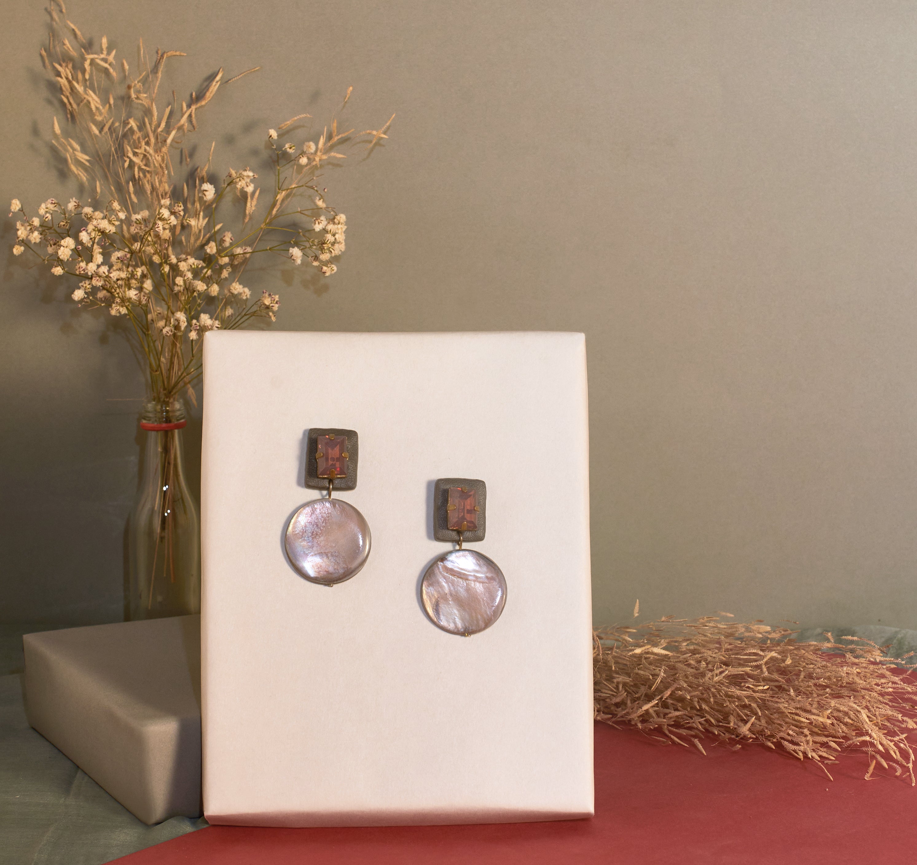 Short Earrings by Noupelle with Casual Wear, Fashion Jewellery, Free Size, Grey, Less than $50, Short Earrings, Upcycled, Upcycled from Leather Waste, Women Led Designer at Kamakhyaa for sustainable fashion