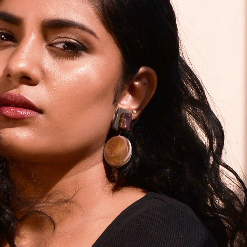 Short Earrings by Noupelle with Casual Wear, Fashion Jewellery, Free Size, Grey, Less than $50, Short Earrings, Upcycled, Upcycled from Leather Waste, Women Led Designer at Kamakhyaa for sustainable fashion