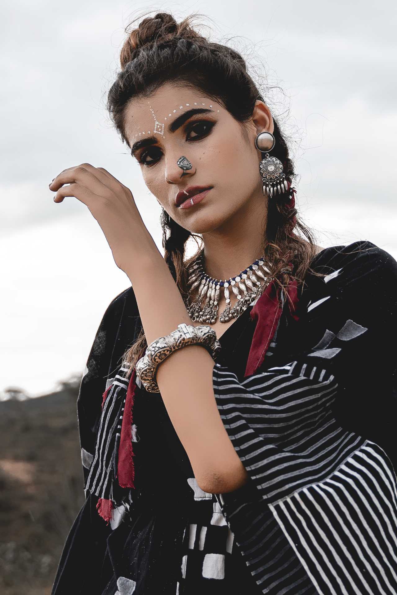 Block Printed Short Kaftan Dress by Keva with Best Selling, Black, Block Prints, Cotton, Kaftans, Mini Dresses, Natural, Relaxed Fit, Resort Wear, Wild Child, Womenswear at Kamakhyaa for sustainable fashion