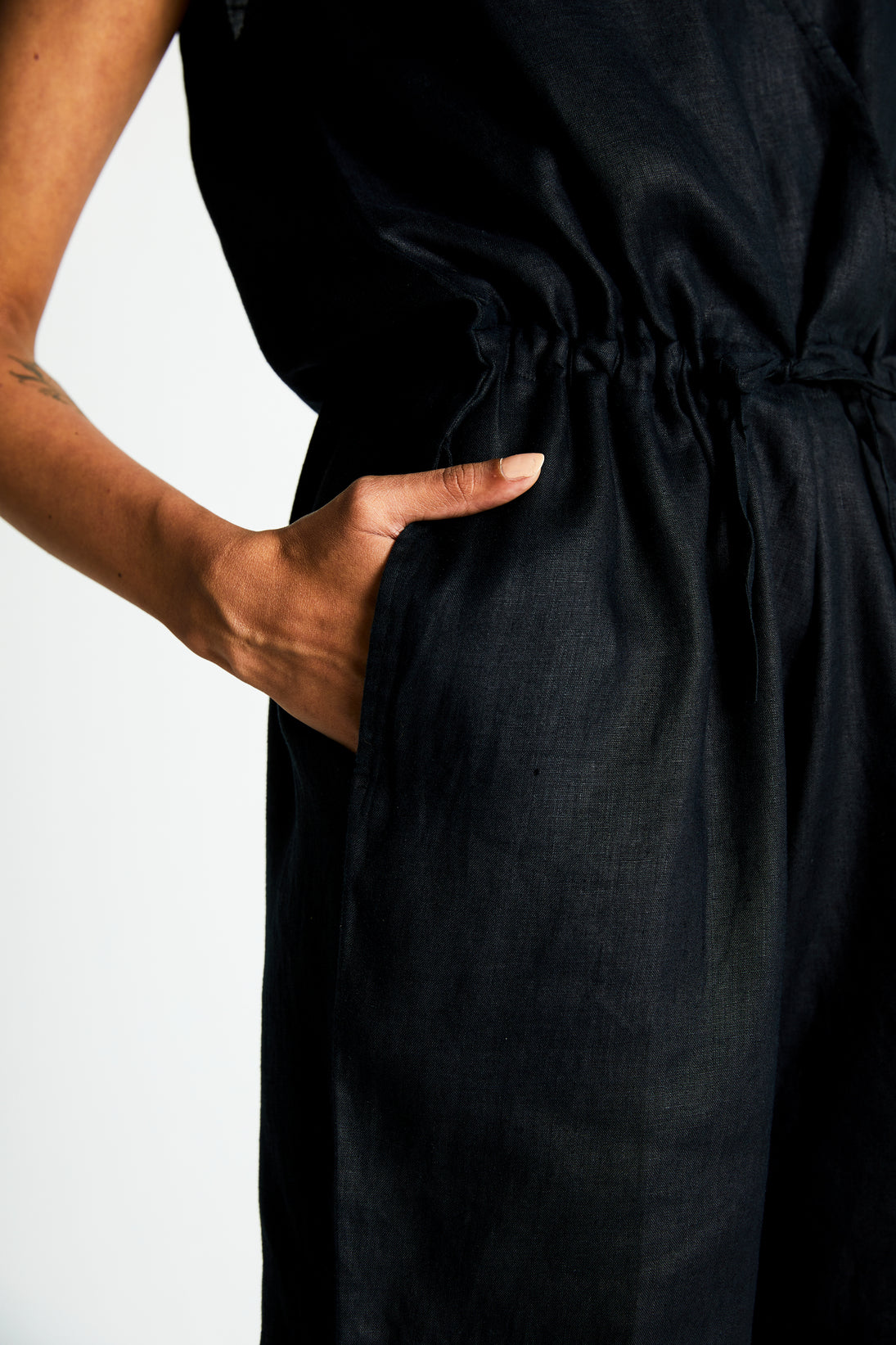 Smoke and Mirrors Romper by Reistor with Best Selling, Black, Casual Wear, Hemp, Hemp Noir by Reistor, Jumpsuits, Natural, Office Wear, Regular Fit, Rompers, Solids, Womenswear at Kamakhyaa for sustainable fashion