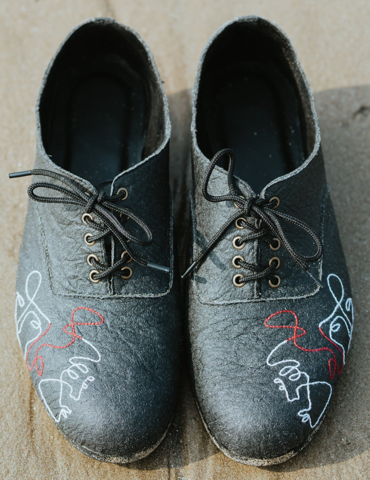 Shoes-Charcoal by Sole Stories with Black, Casual Wear, Embroidered, Faux leather, Natural, Recycled, Regular Fit, Round Toes, Shoes, Upcycled, Upcycled Rubber Tyres at Kamakhyaa for sustainable fashion