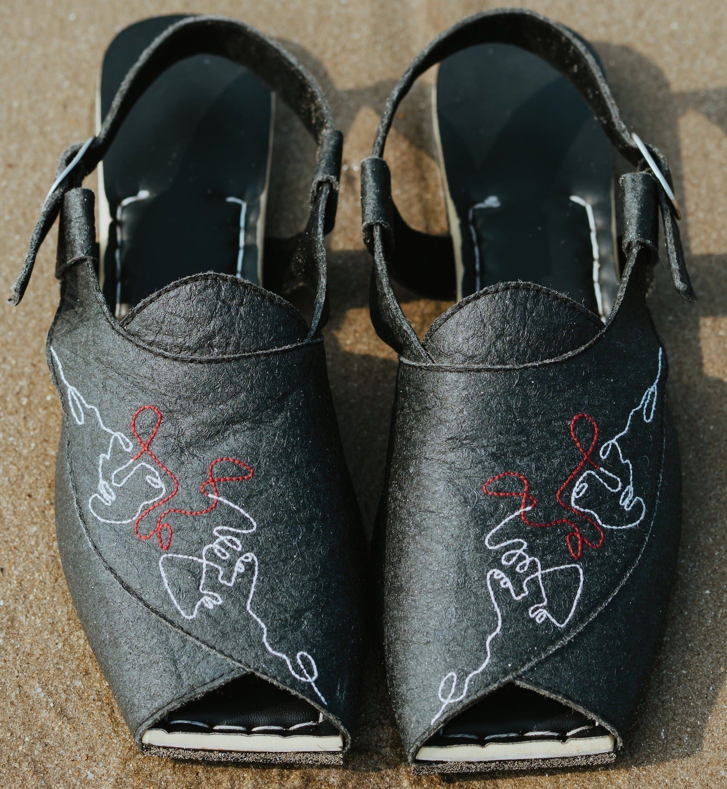Shoes-Charcoal Peshawaris Footwear Ankle Loop, Charcoal, Flats, Open Square Toes, Upcycled Rubber Tyres SOLE STORIES Kamakhyaa
