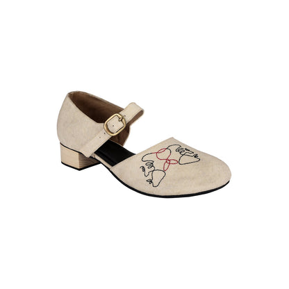 Flats-Natural Mary Janes by Sole Stories with Ballerinas, Casual Wear, Embroidered, Faux Leather, Pineapple Leaf Fibre, Round Toes, Solids, Upcycled, Vegan, White at Kamakhyaa for sustainable fashion