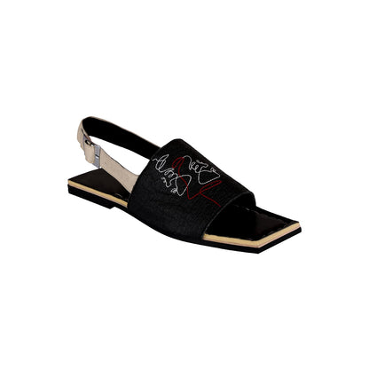 Flats-Yin Backstraps by Sole Stories with Black, Casual Wear, Embroidered, Faux Leather, Flats, Natural, Pineapple Leaf Fibre, Recycled, Square toe, Upcycled, Upcycled Rubber Tyres, Vegan at Kamakhyaa for sustainable fashion