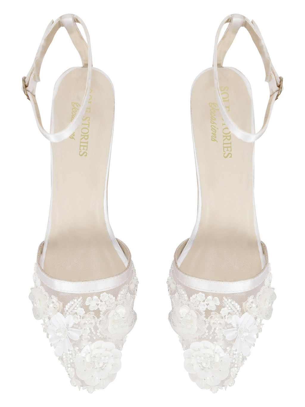 Heels-White by Sole Stories with Ankle Loop, Closed Toes, Embellished, Faux leather, Festive Wear, For Bachelorette, Heels, Natural, Recycled, Regular Fit, Wedding Gifts, White at Kamakhyaa for sustainable fashion