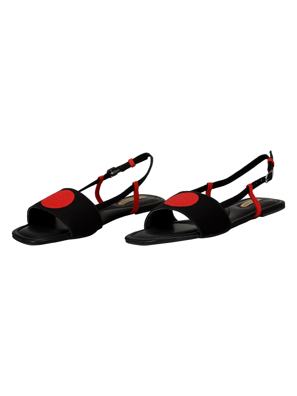 Bindi Backstraps in Black and Red by Sole Stories with Basics Edit- Chapter II, Black, Faux Leather, Flats, For Daughter, Handcrafted, Red, Relaxed Fit, Solids, Vegan at Kamakhyaa for sustainable fashion