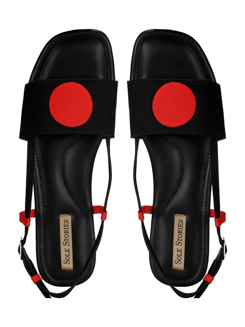 Bindi Backstraps in Black and Red by Sole Stories with Basics Edit- Chapter II, Black, Faux Leather, Flats, For Daughter, Handcrafted, Red, Relaxed Fit, Solids, Vegan at Kamakhyaa for sustainable fashion