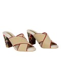 Embroidered Heels-Criss Cross Mules Beige by Sole Stories with Beige, Brown, Faux leather, Festive Wear, Mules, Open Toes, Recycled, Solids at Kamakhyaa for sustainable fashion
