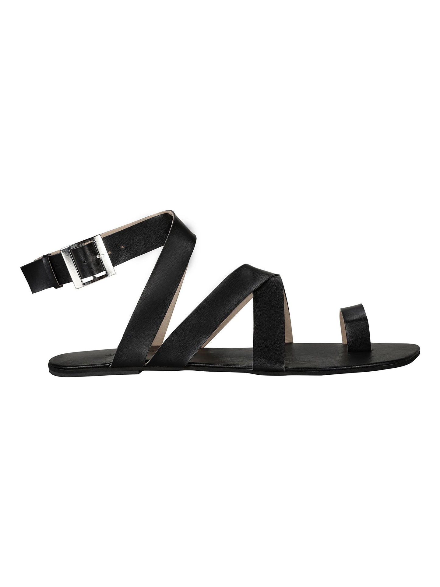 Criss Cross Flats in Black by Sole Stories with Basics Edit- Chapter II, Black, Faux Leather, Handcrafted, Relaxed Fit, Sandals, Solids, Vegan at Kamakhyaa for sustainable fashion