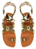 Flats-Criss Cross Metallic Gold by Sole Stories with Ankle Loop, Casual Wear, Faux leather, Flats, Gold, Recycled, Solids at Kamakhyaa for sustainable fashion