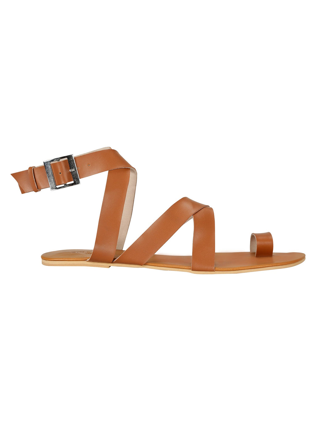 Criss Cross Flats in Tan by Sole Stories with Basics Edit- Chapter II, Beige, Faux Leather, Flats, Handcrafted, Relaxed Fit, Solids, Vegan at Kamakhyaa for sustainable fashion