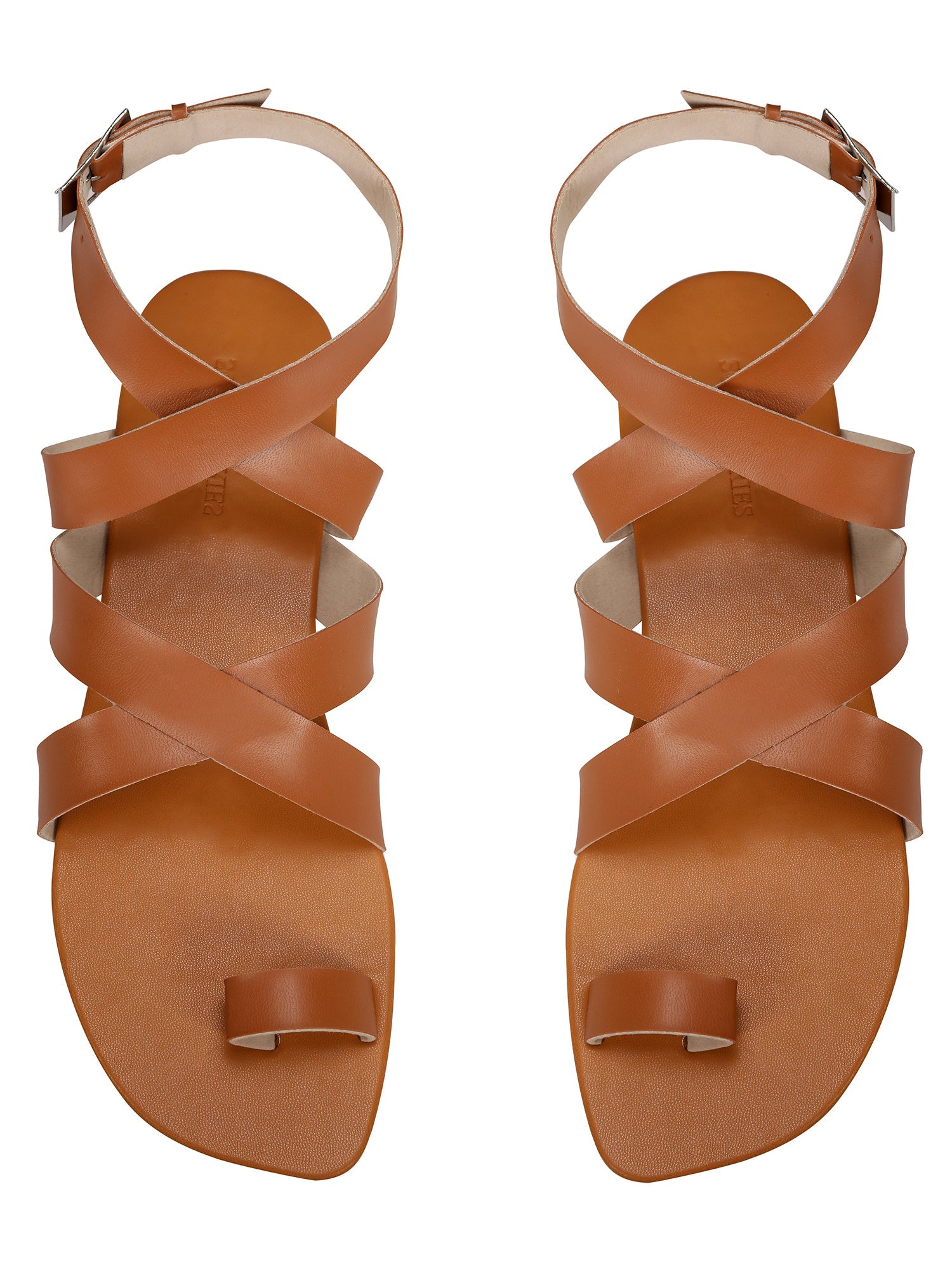 Criss Cross Flats in Tan by Sole Stories with Basics Edit- Chapter II, Beige, Faux Leather, Flats, Handcrafted, Relaxed Fit, Solids, Vegan at Kamakhyaa for sustainable fashion